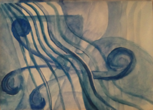 Grün in Blau, Aquarell 30 x 45