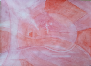 Violett in Rot, Aquarell 30 x 45