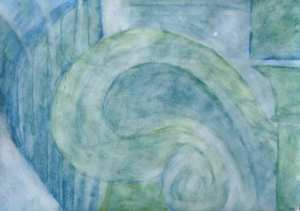 Violett in Grün, Aquarell 30 x 45