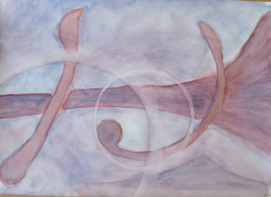 Orange in Violett, Aquarell 30 x 45