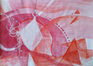 Gelb in Rot, Aquarell 30 x 45