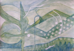 Gelb in Grün, Aquarell 30 x 45